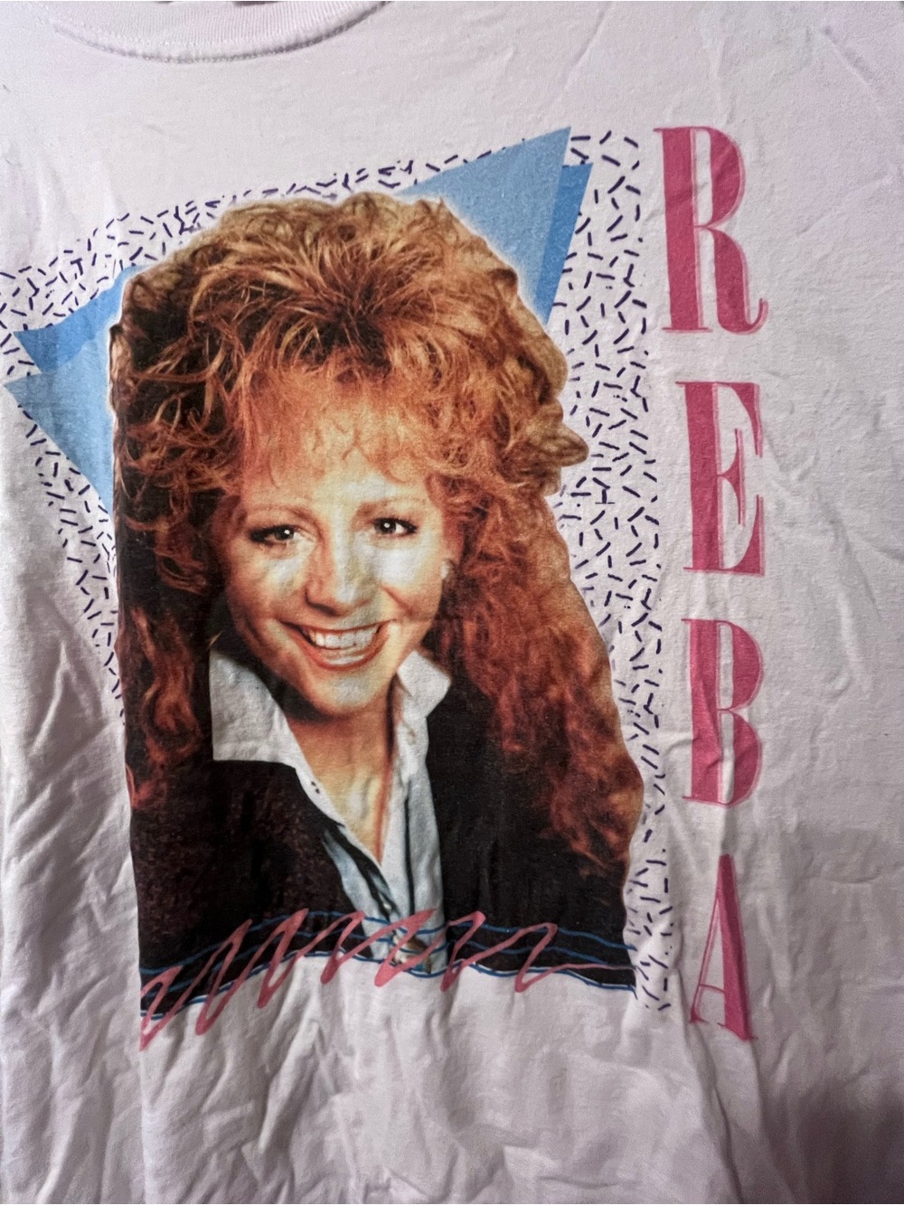Reba Vintage Y2K 90s Graphic Concert Tee White with Pink Accent